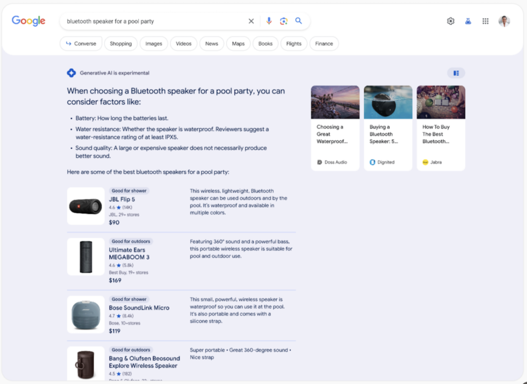Google's New AI Search Engine example search